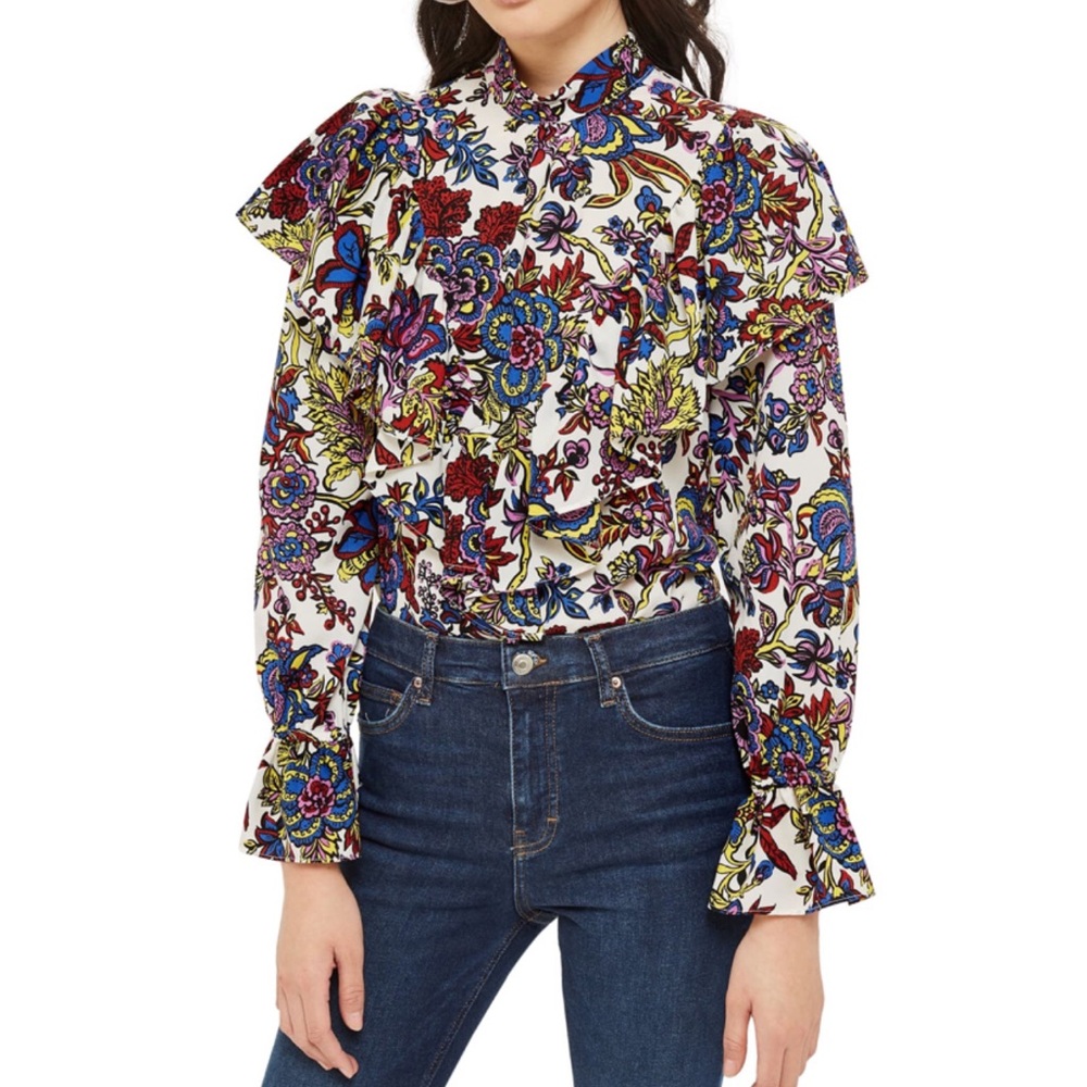 TOPSHOP Floral Ruffle Top